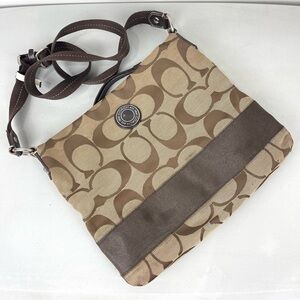 Coach Signature Monogram Crossbody Shoulder Bag Brown Medium Size